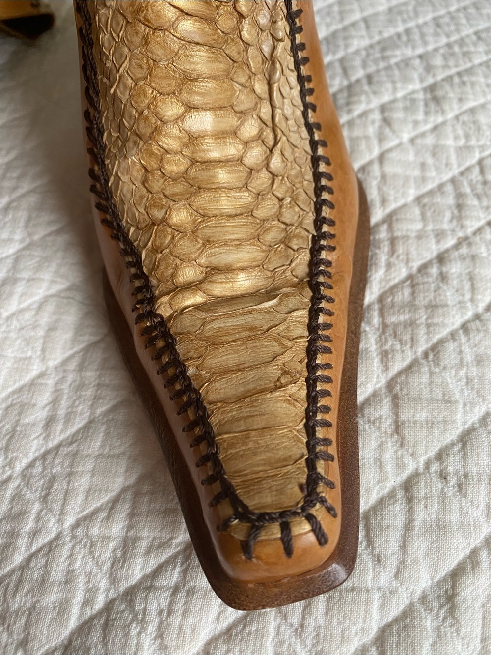 Vintage Western Tan Leather Block Heel Mules Cowgirl Desert Rodeo Exotic Size 35 - Picture 13 of 15